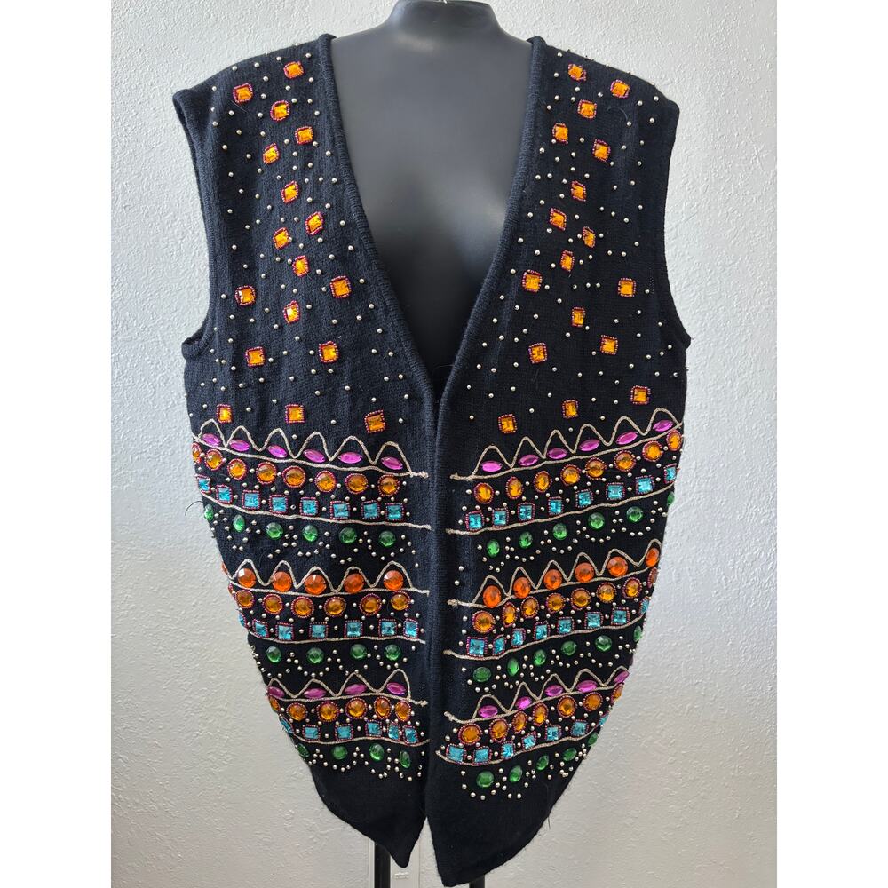Carducci Lambswool Angora Blend Artsy Embellished Sequin Jewele Open Vest Small